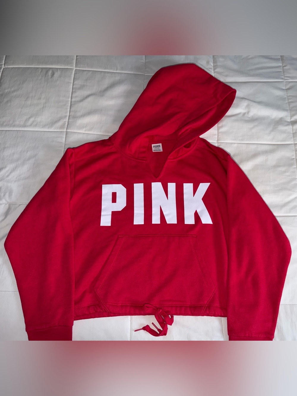 PINK Victoria's Secret Cropped Red Hoodie Sweater - Large
